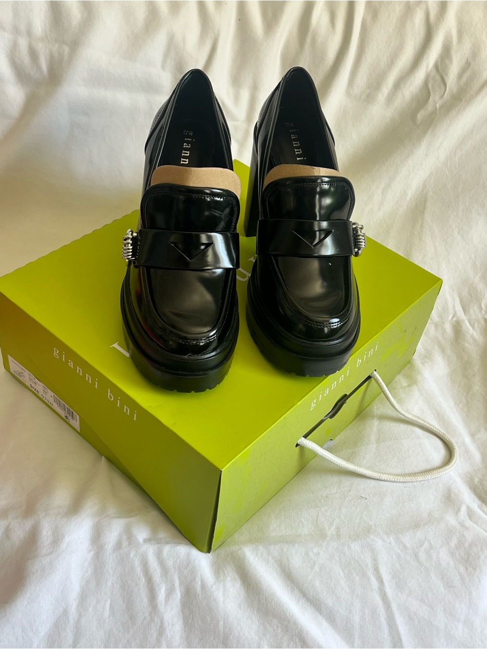 Gianni Bini Black Patent Platform Loafers with Silver Accent - Picture 3 of 6